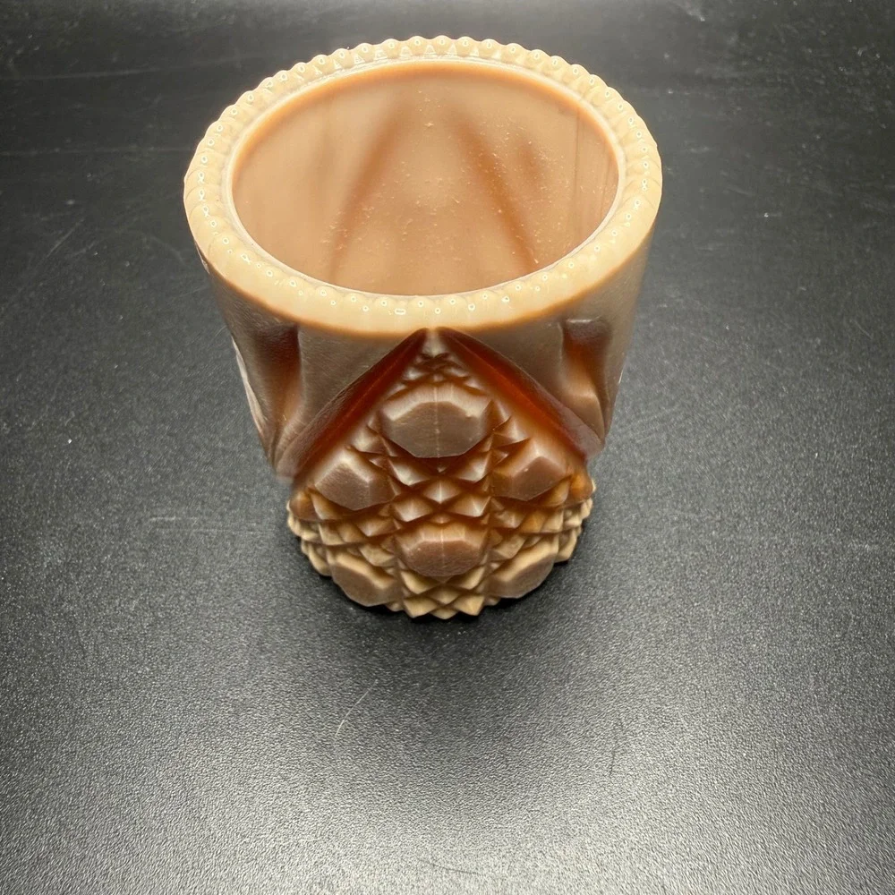 Joe St. Clair Caramel Slag Glass Toothpick Holder Floral Diamond Point 2in Tall - Picture 2 of 5